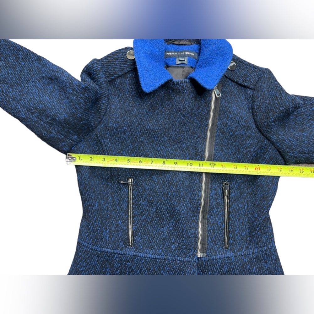 French Connection Electric Blue Wool Blend Motor Biker Jacket Size 6 - Picture 10 of 14